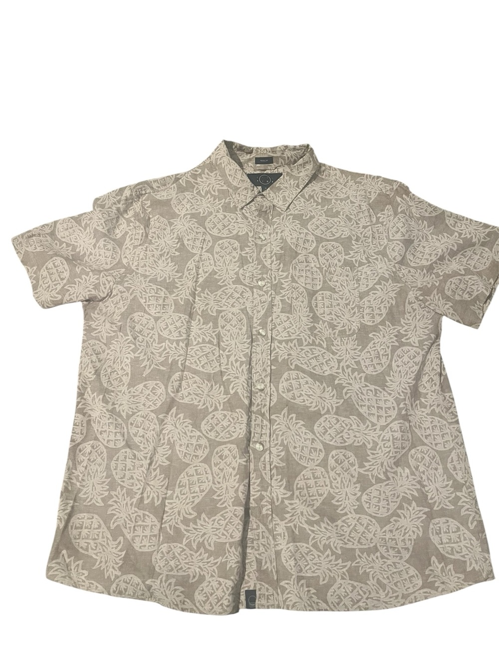 Men's Short Sleeve Pineapple Print Button-Down Shirt - Beige